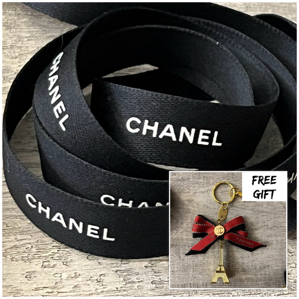 Chanel Gift Wrapping Ribbon Black/White Logo 1 yard
